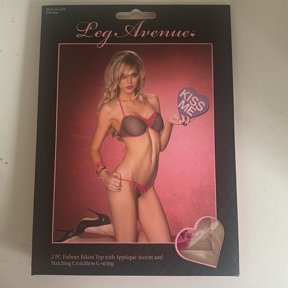Leg Avenue Fishnet Bikini Top & Crotchless G-String Lingerie Set - Picture 2 of 4